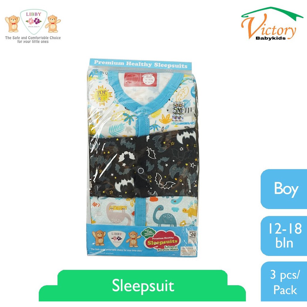 Libby Sleepsuit Premium Boy Healthy Pack Isi 3 pcs /pack Baju Bayi