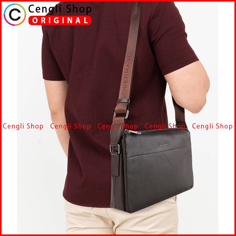 TAS SELEMPANG KULIT PRIA OBERMAIN LEATHER SLING BAG ORIGINAL COKLAT OM053