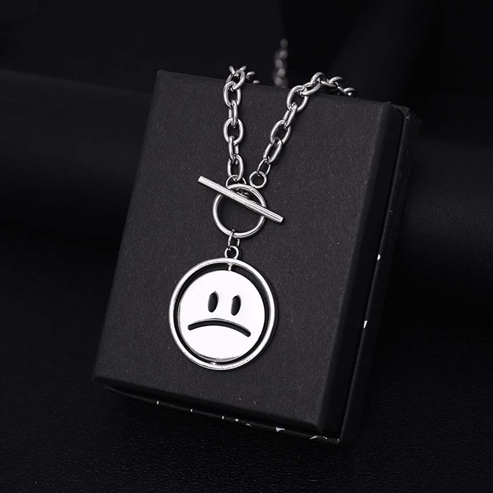 MXBEAUTY Trendy Circle Necklaces Hiphop Fashion Jewelry Clavicle Chain Smiley Face Punk Men OT Buckle Personality For Women Choker