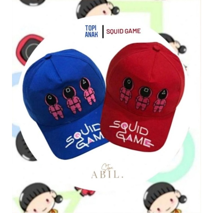 TOPI ANAK UMUR 3 TAHUN MOTIF SQUID GAME TERBARU // TOPI ANAK CEWEK COWOK MOTIF SQUID GAME BORDIR