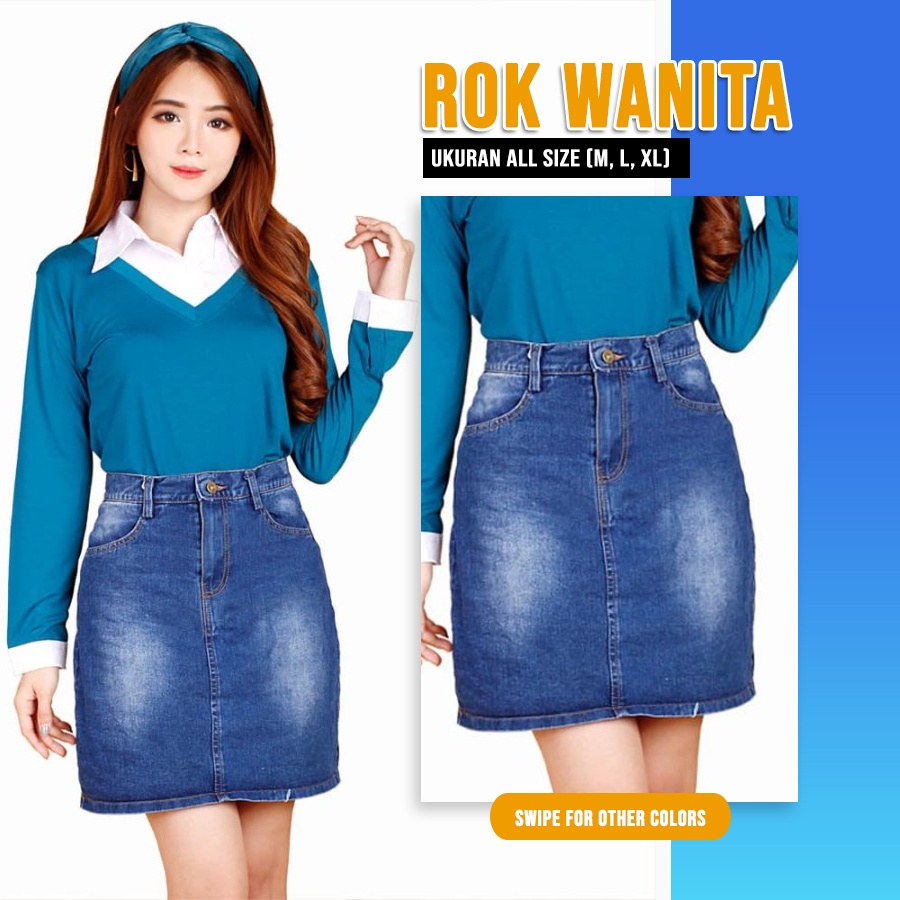 Rok Span Jeans Denim Pendek Wanita Gaya Korea Model All Size Jumbo - 8FA Y73