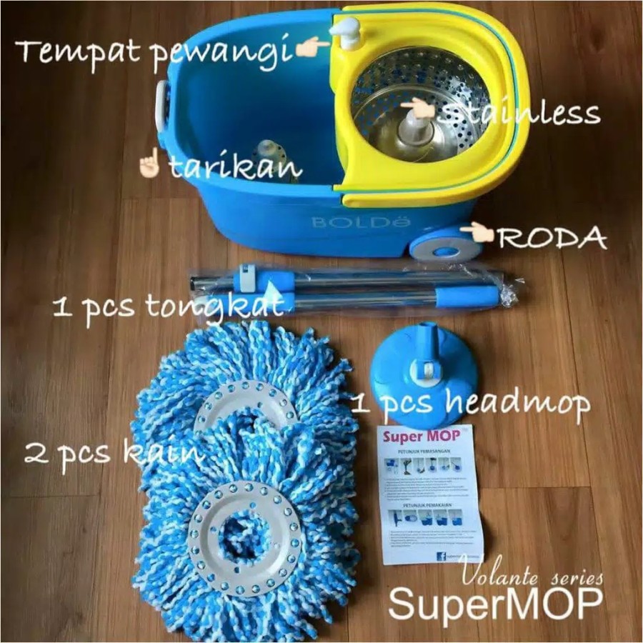 Super Mop Volante Bolde Alat Pel Stainless Beroda 7 Liter mudah dan original