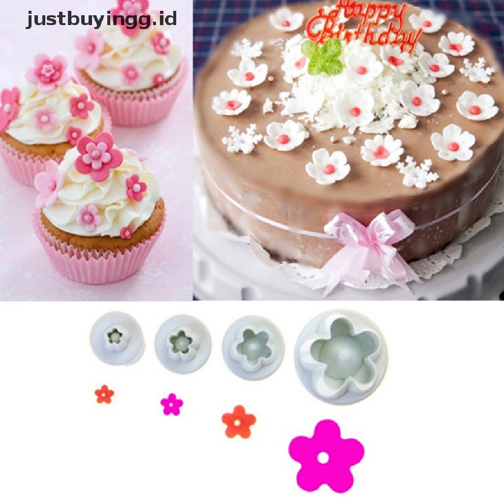 (Justbuyingg.Id) 4pcs Cetakan Kue / Fondant Bentuk Bunga Plum Untuk Dekorasi