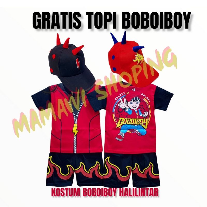 STELAN ANAK BOBOIBOY HALILINTAR SET LENGKAP KOSTUM BOBOIBOY ANAK 1-10 TAHUN