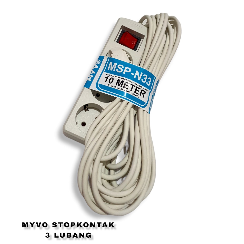 Stop kontak 10 meter/Stopkontak Myvo 3 Lubang/terminal colokan listrik/sambungan colokan kabel/stop kontak arde