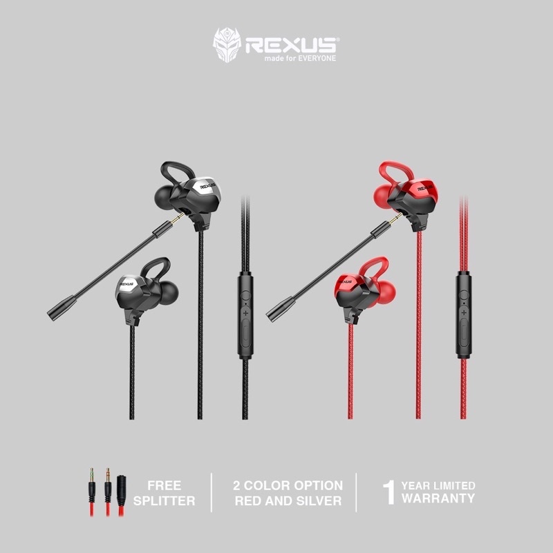 Rexus Earphone Gaming ME-6 / ME6 with Dual Microphone Free Splitter