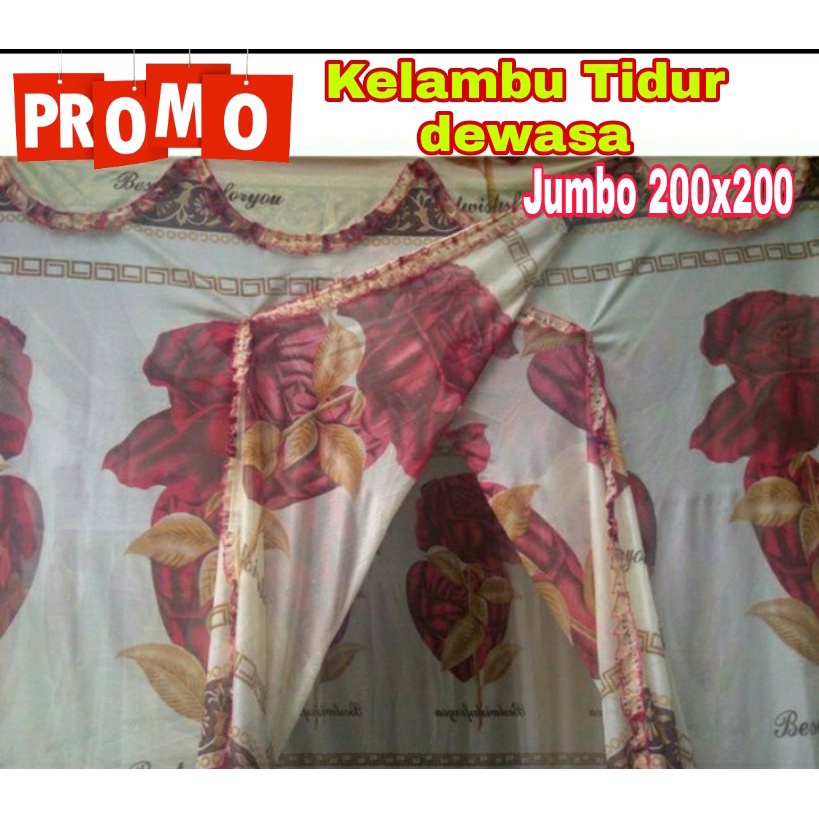 KELAMBU TEBAL MOTIF BUNGA UKURAN JUMBO 200X200 KELAMBU TIDUR DEWASA