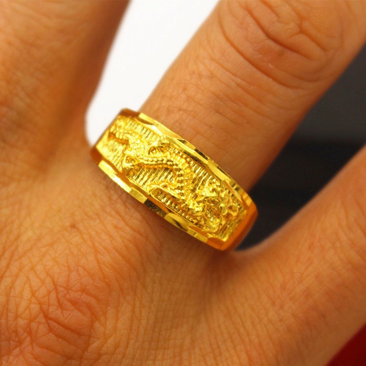 Cincin Pasangan Naga Phoenix Berlapis Emas 24K Sederhana Fashion Pria dan Wanita