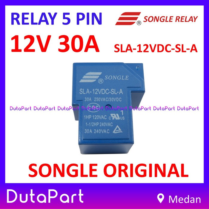 Relay 12V 30A ORIGINAL SONGLE SLA-12VDC-SL-A 5 PIN Kaki 5P