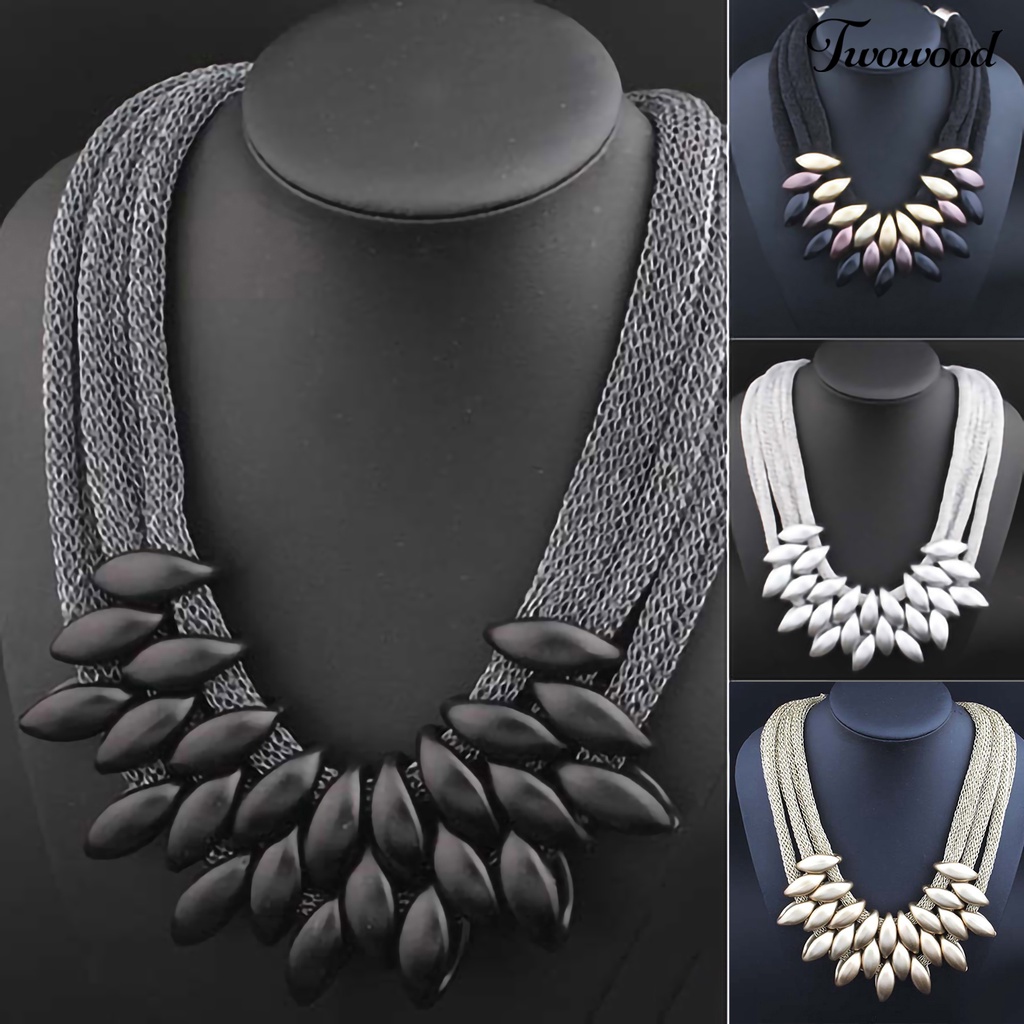 Kalung Choker Multilayer Bahan Alloy Dengan Liontin Daun Untuk Pesta