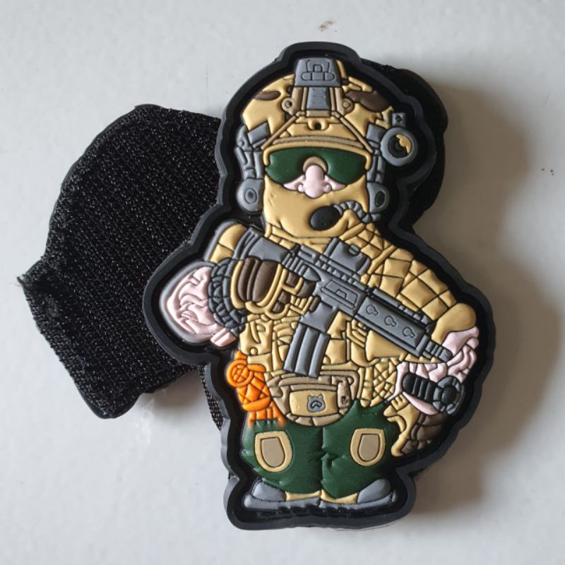 patch rubber logo pvc 3D timbul logo karakter army warrior/sniper/the simpsons/the smurfs/super sonic/tempelan emblem karet velcro