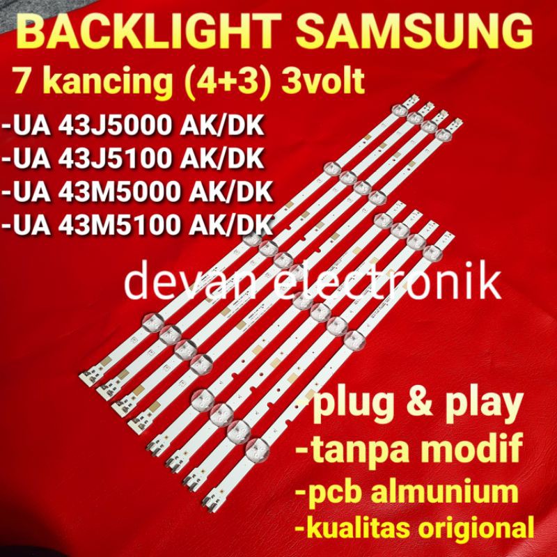 BACKLIGHT SAMSUNG UA43J5100 UA43J5000 UA43M5100 UA43J5100AK UA 43J5100AK 7 KANCING 3 VOLT BL LED 43