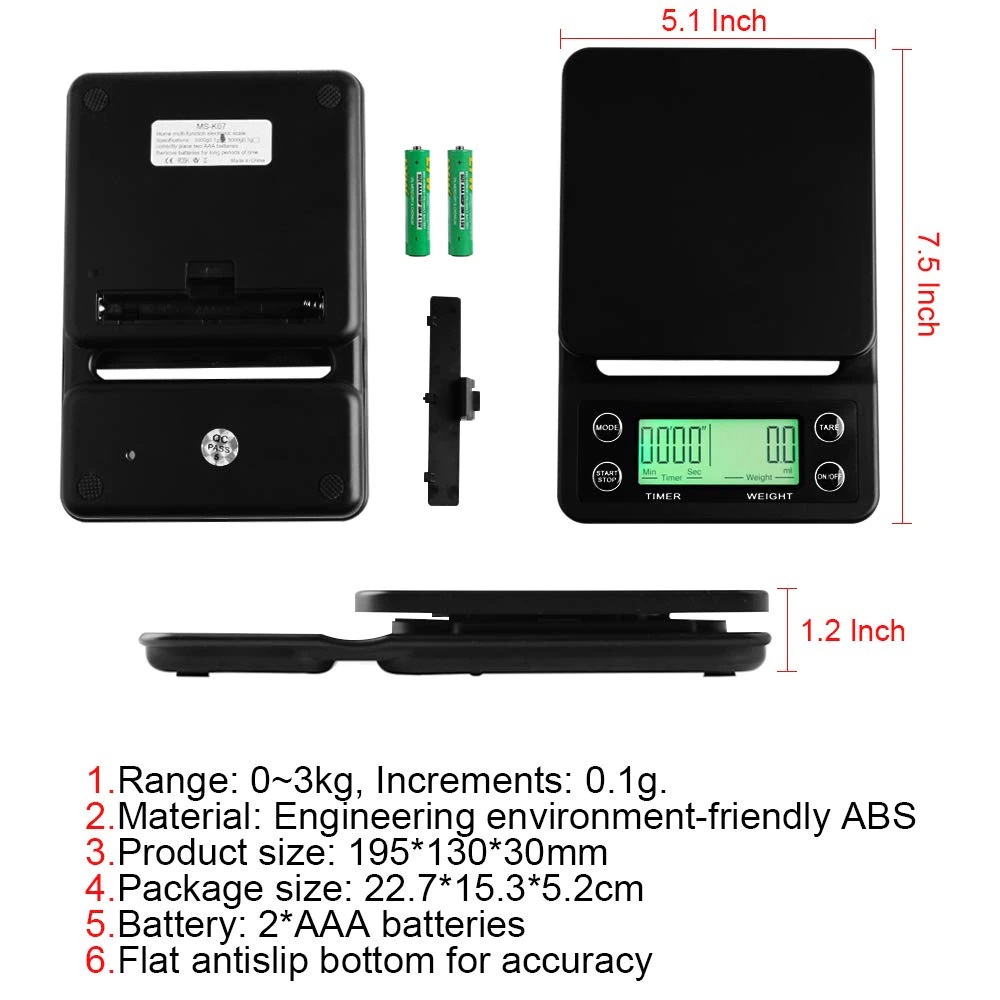 Timbangan Dapur 3kg 0.1g dengan Timer / Digital Scale 3Kg / Timbangan Kopi