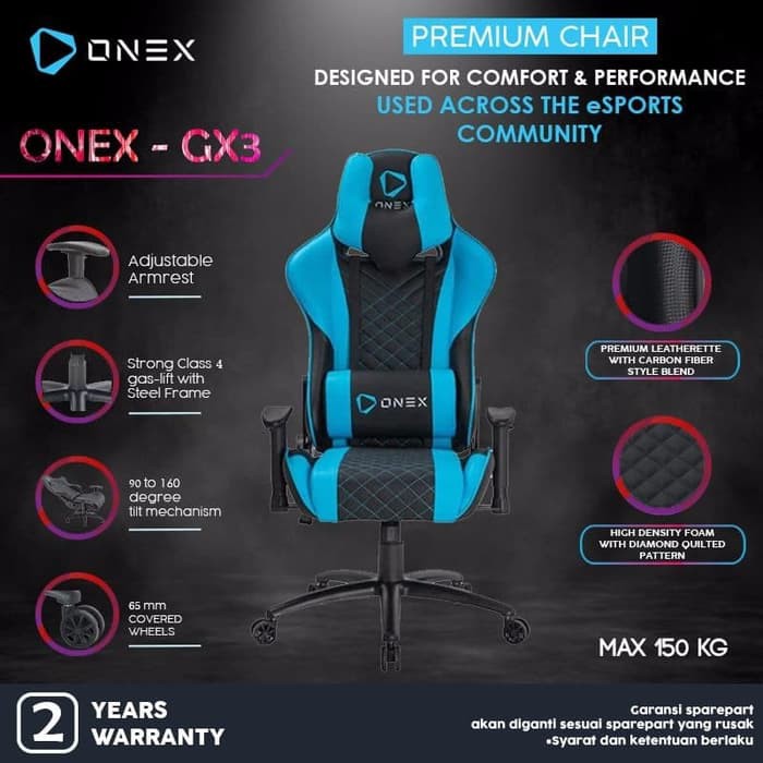 Jual PROMO!! ONEX GX3 PREMIUM QUALITY GAMING CHAIR KURSI BIRU KURSI