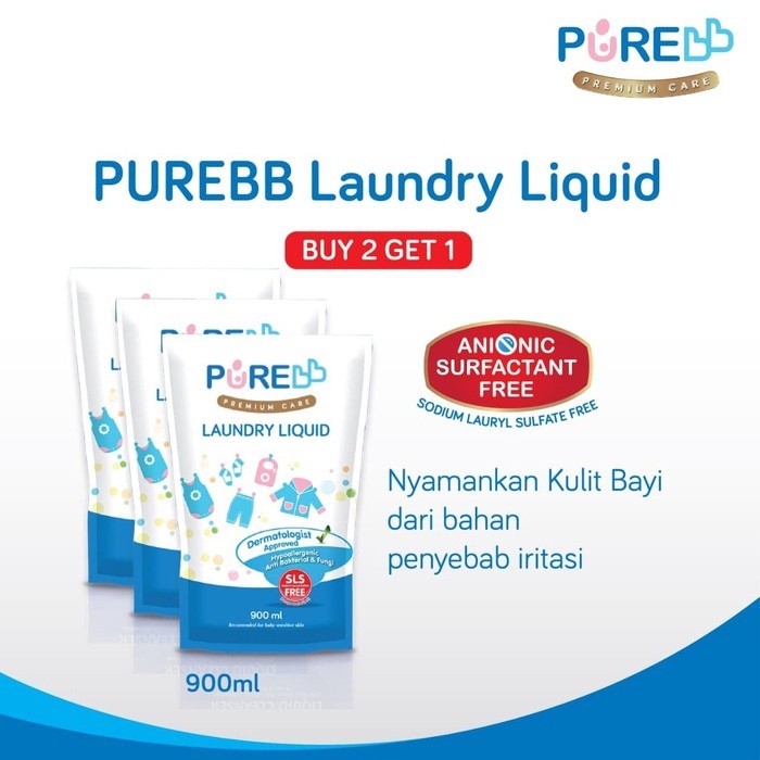 Pure Baby Laundry Liquid Refill - 900ml Combo isi 3 - Laundry Liquid - Buy 2 Get 1 Free