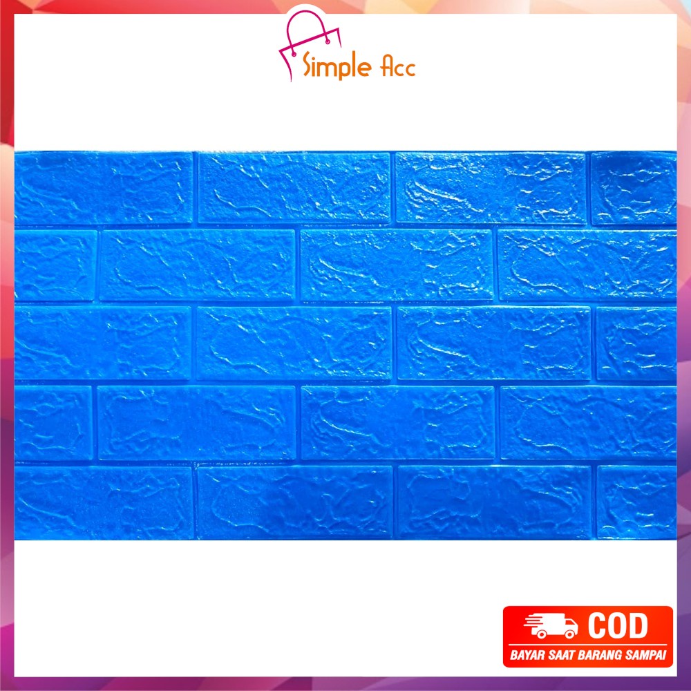 ~COD~ DO-C206 Wallpaper Dinding Foam 3D Kecil Motif Batu Bata/Walpaper Stiker Dinding Dekorasi Kamar-Batu Bata BIRU TUA