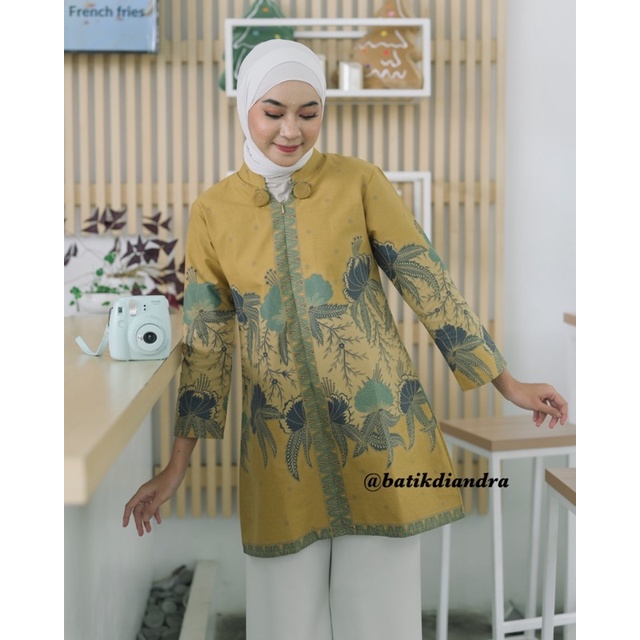 Batik Dress Atasan Wanita Kekinian Baju Kerja Modern Couple by Sahira Dress Kuning