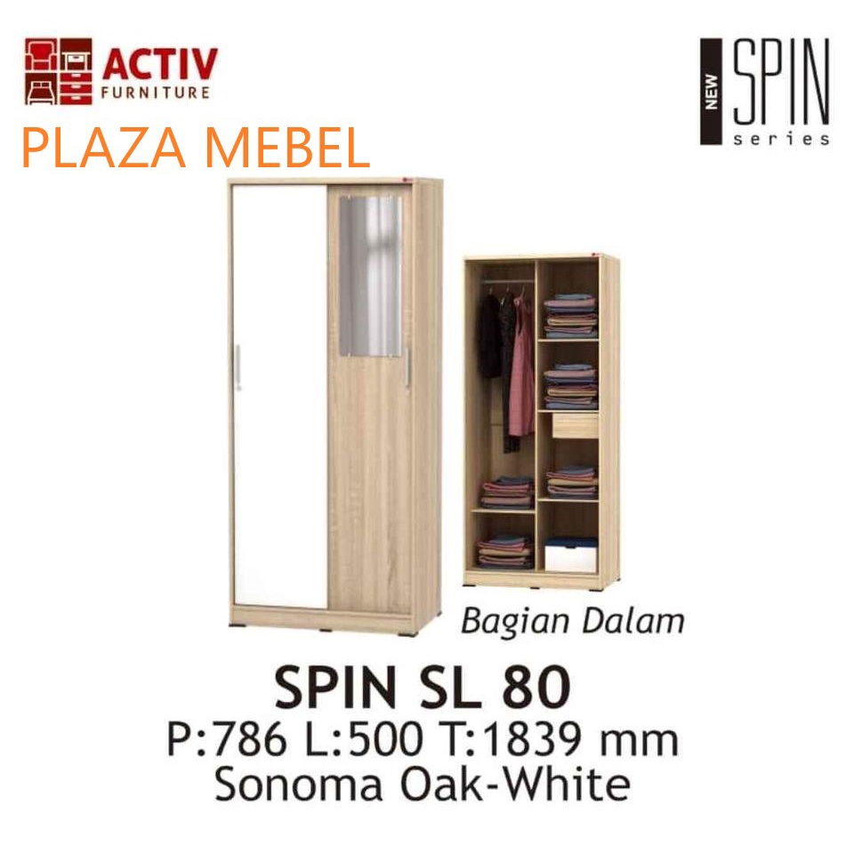 Lemari Pakaian Baju 2 Pintu Sliding Kecil Activ Spin SL 80