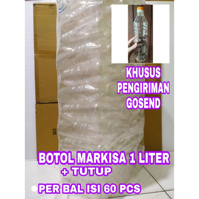 GOSEND GRAB | BOTOL PLASTIK MARKISA 1 LITER + TUTUP| BOTOL PET| BOTOL KOSONG| BOTOL 1 LITER