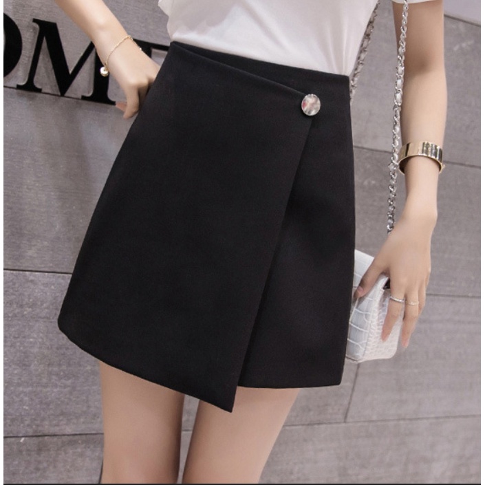 【Blossom】Korean Irregular Button  High Waist Wrap  Mini Skirt 7275