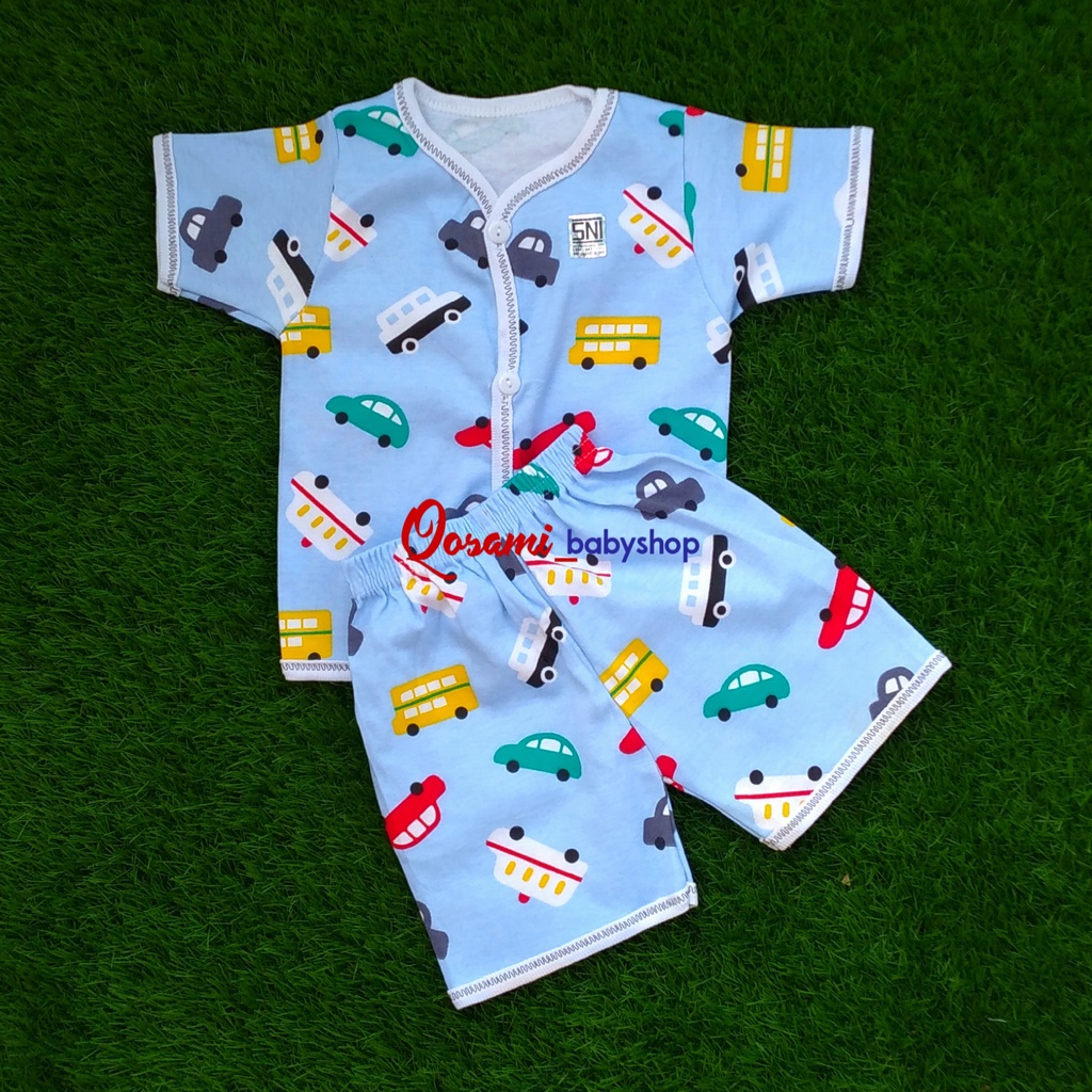 HOKIKU ( 1 Setel ) Cowok Setelan Pendek Bayi Newborn 0 - 4 Bln Motif Full Print SNI