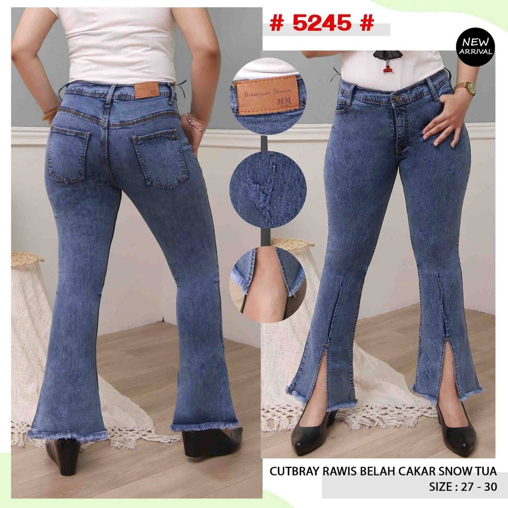 Celana Jeans Wanita Cutbray Slit Depan Rawis 27 28 29 30 31 32 33 34 Bisa Bayar Ditempat(COD)