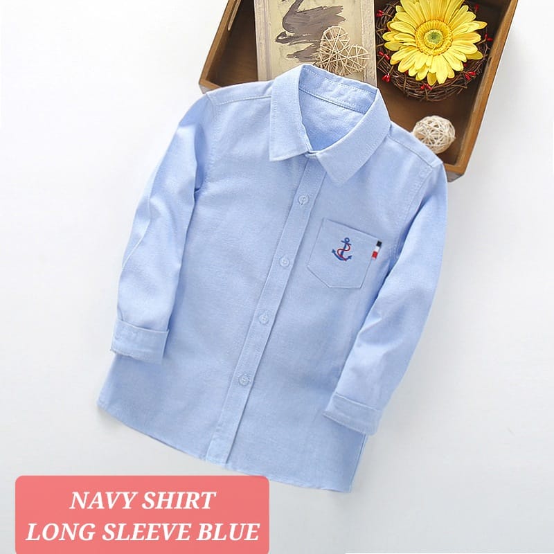 BAJUKIDDIE NAVY SHIRT KEMEJA ANAK REMAJA LAKI LAKI LENGAN PENDEK PANJANG FASHION KASUAL KOREA IMPORT