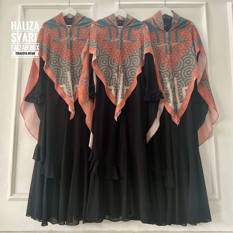 Gamis Haliza Syari Faizah Mix Teracota Hitam Ceruty