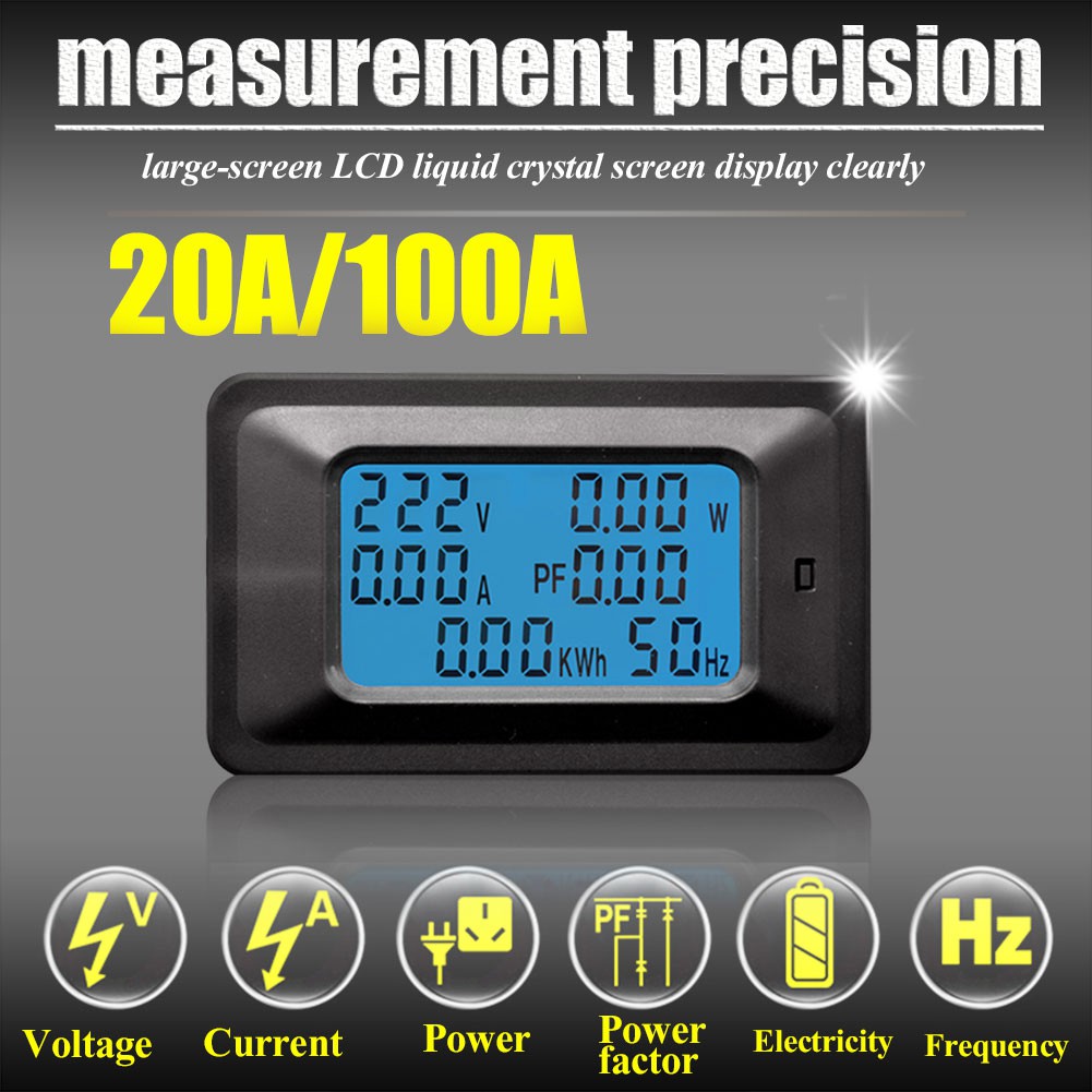 Watt KWH Meter Power Monitor Daya Digital Multifungsi 20A 100A 110 220V Wattmeter Voltmeter Ammeter