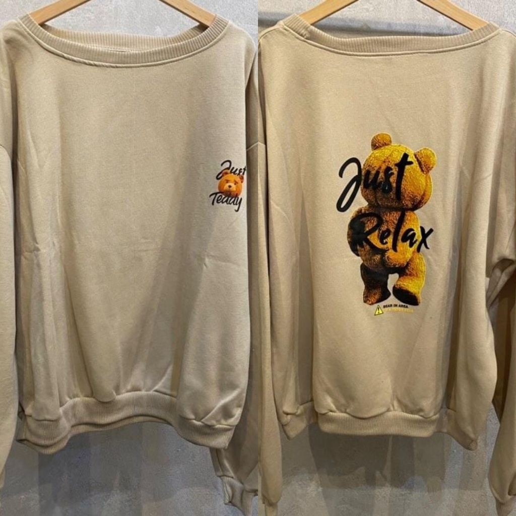 JUST RELAX TEDDY BEAR PRINTING SWEATER CREWNECK XL