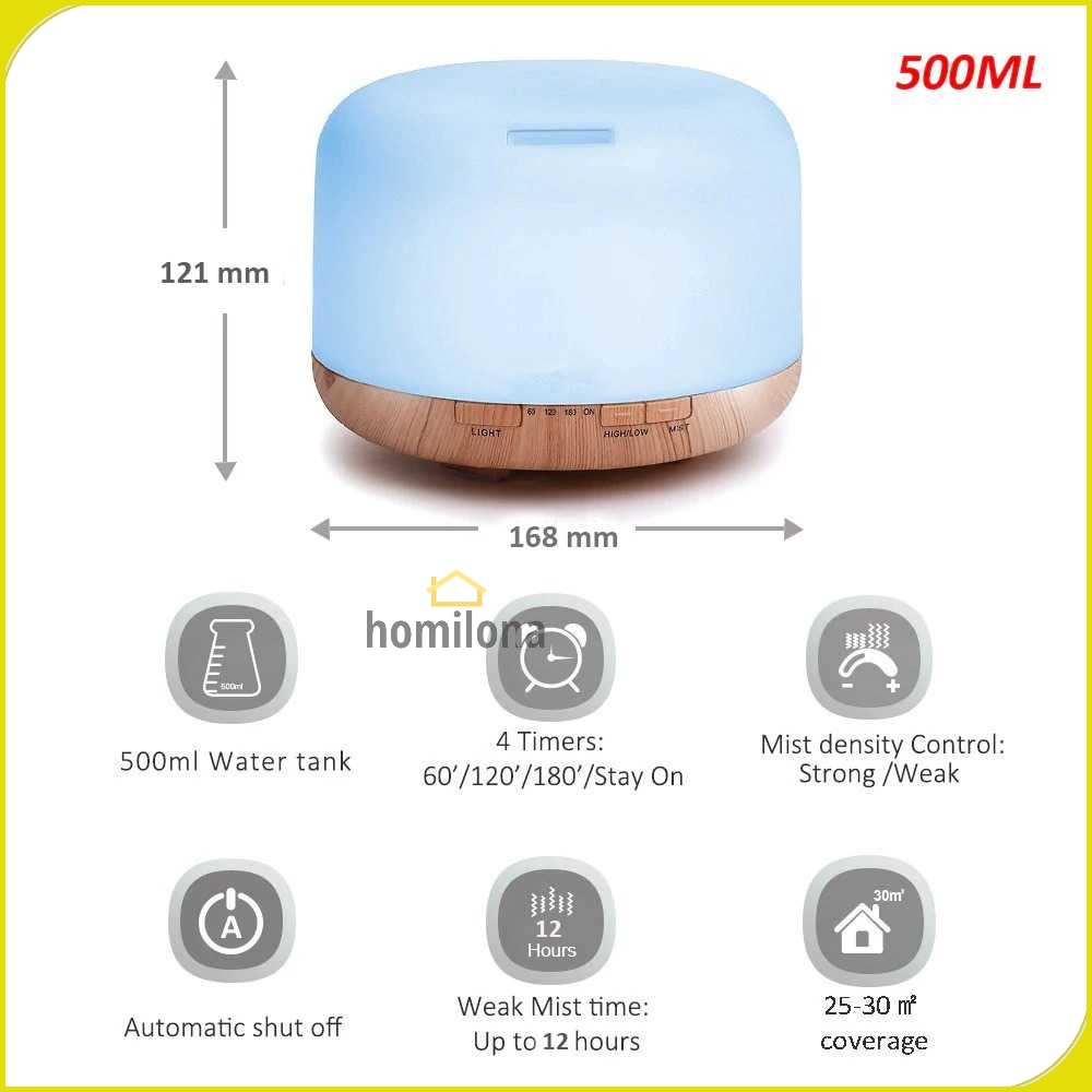 Humidifier Diffuser Aromatherapy Essential Oil 7 Color Koleksi Tanpa Kapas 300ml 500ml Remote Control