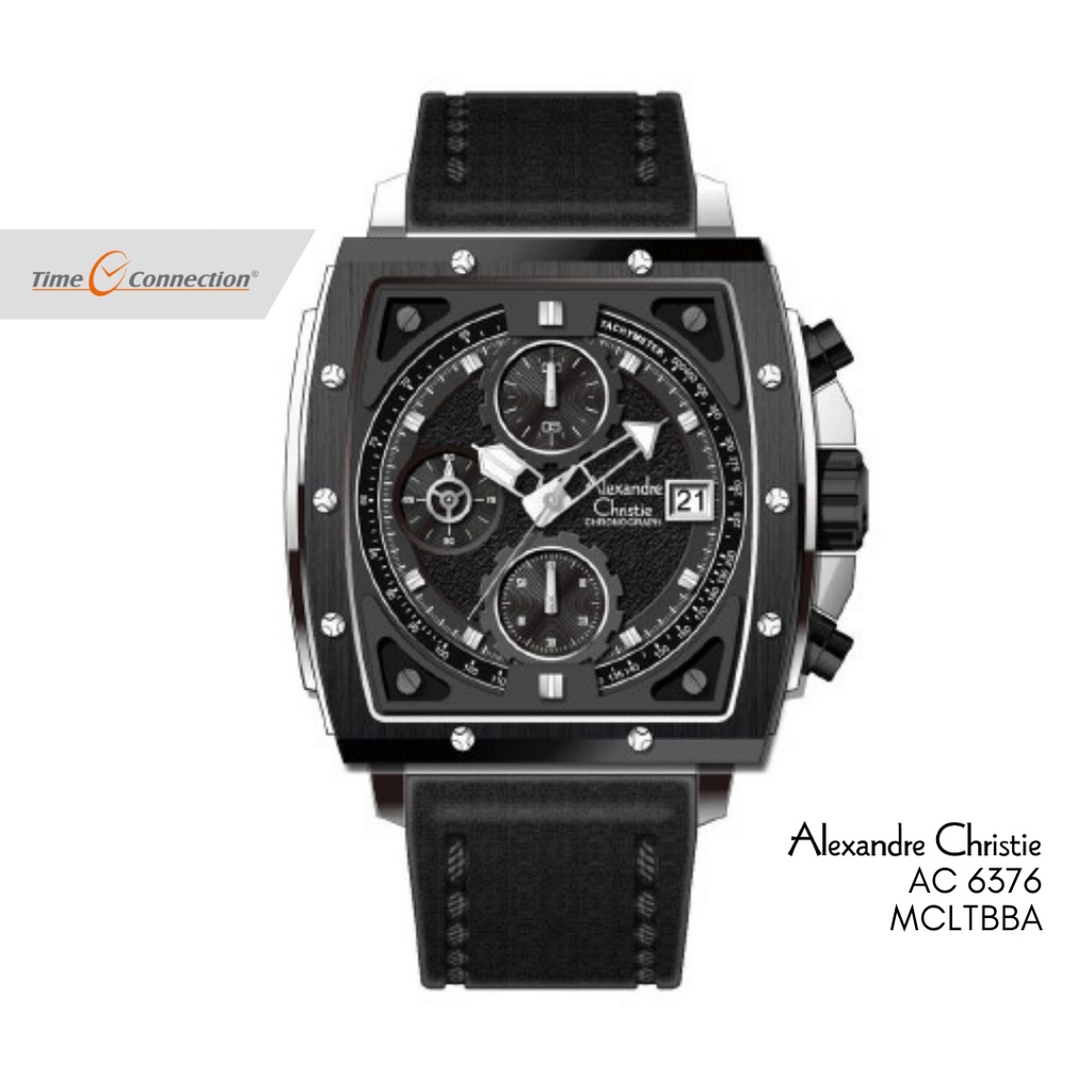 Alexandre Christie AC 6376 MCLTBBA Silver Hitam Original / Jam Tangan Pria Kulit / Black Leather MC