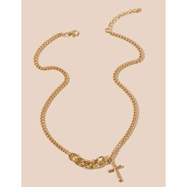 LRC Kalung Fashion Golden Cross Stitching Thick Chain Alloy Necklace K25128