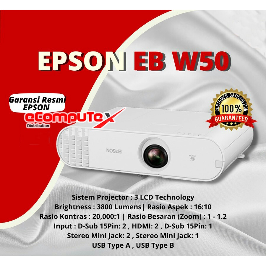 PROJECTOR EPSON EB-W50 / PROYEKTOR EBW50 WXGA 3LCD ANSI GARANSI RESMI