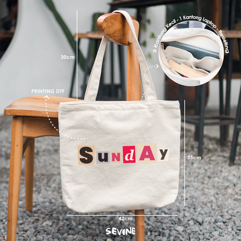 Sevine Tote Bag Kanvas Emily Resleting Kantong Tas Wanita Kuliah Sekolah Fashion Laptop Totebag Kerja Quotes Hari Pastel Vintage Aesthetic - VE