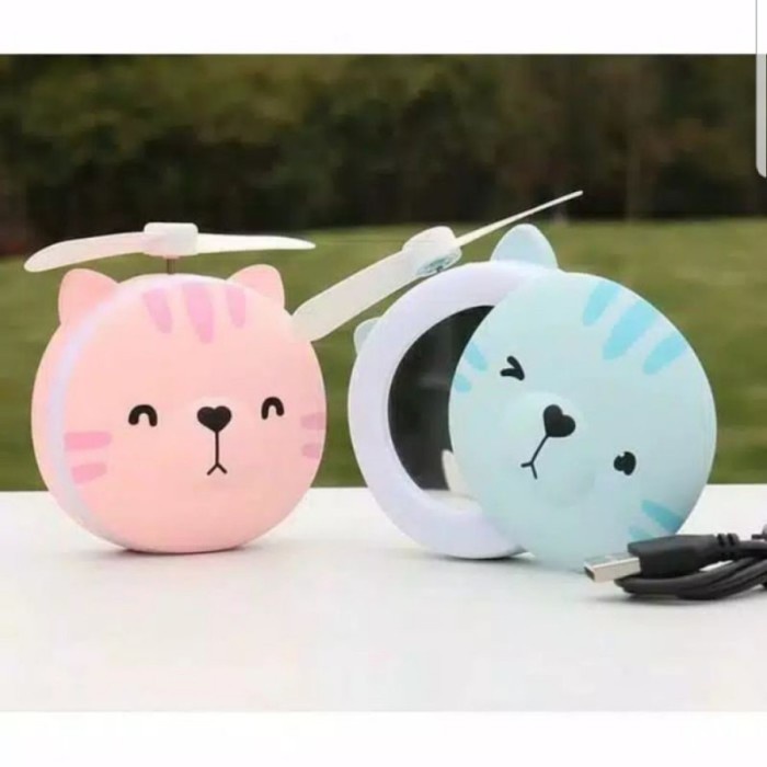 Kipas Cermin Lampu LED + Kipas Angin Mini Portable USB BERUANG CAT