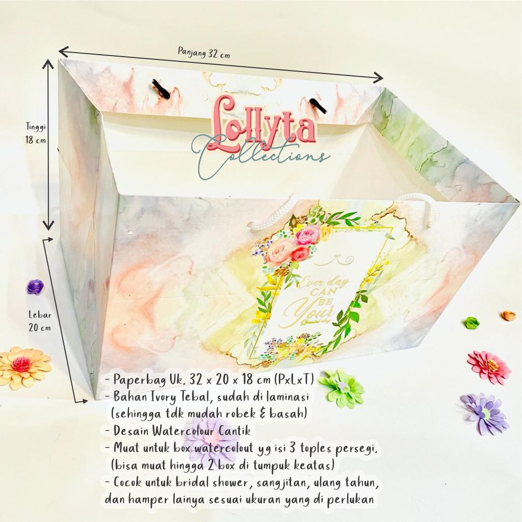

Paperbag / Shopping bag uk. 32 x 20 x 18 cm tema Watercolour