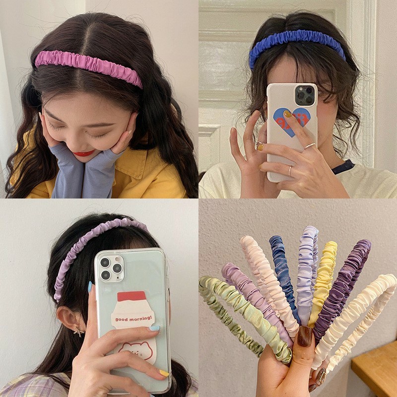 Bando Scrunchie Korea / Headband Satin Kerut / Bandana Rambut Kain Polos / Bando Wanita Aksesoris Rambut Pita Korean Fashion Style