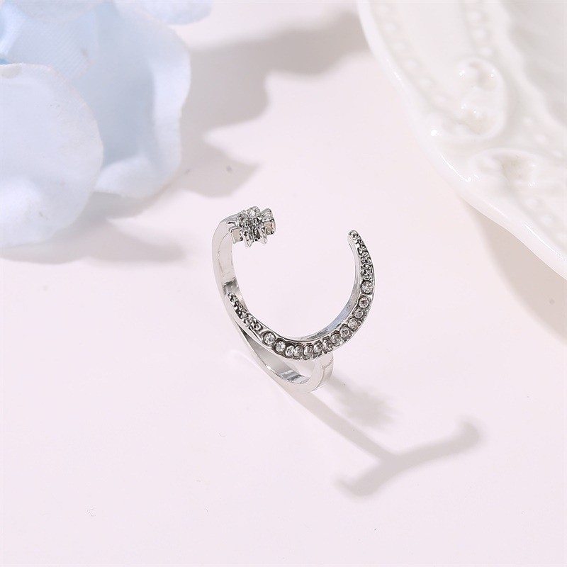 Cincin busana Retro Crescent Star Moon Ring