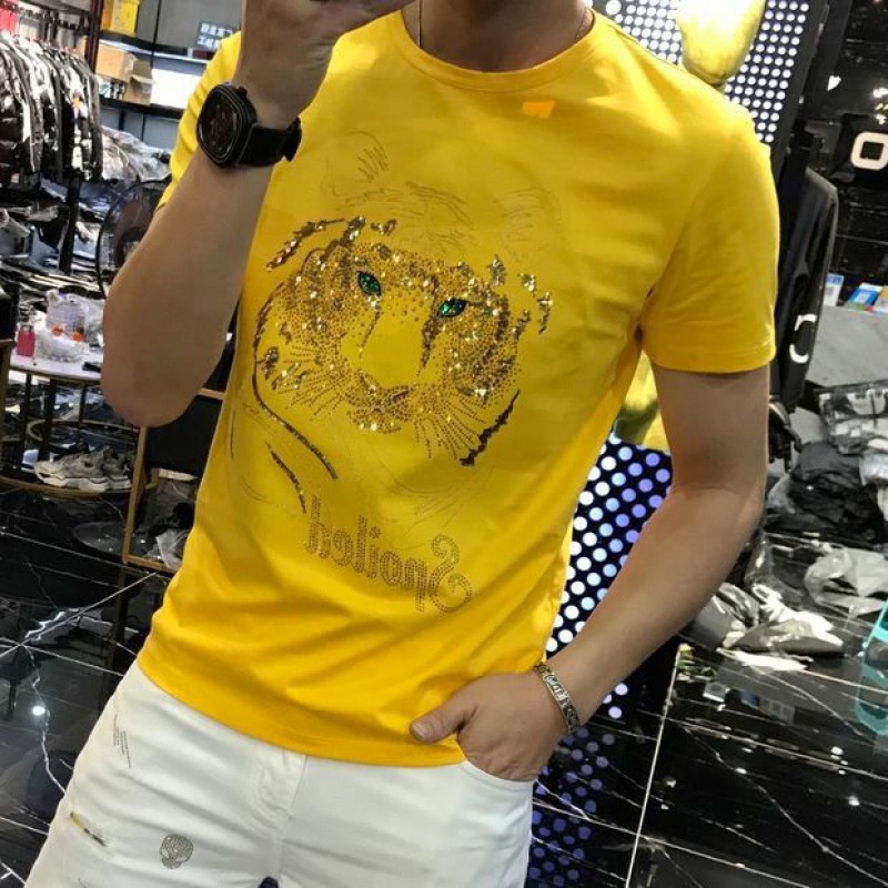 Kaos Pria 2021   Lengan Pendek T-shirt Pria Top Tren Berat Borr Panas Pengeboran Tiger Head Slim Leh