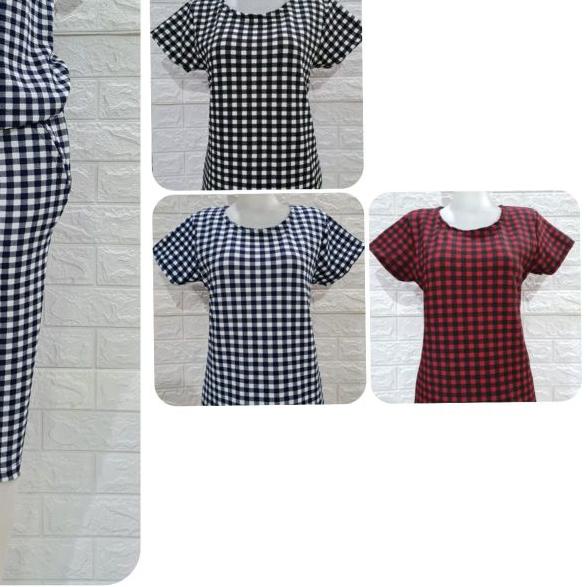 Setelan Wanita Terbaru / Bisa / setelan baju dan celana Luna res 7/8 motif kotak kecil / celana wani