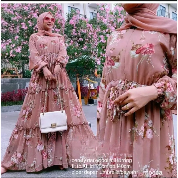 saby maxi ceruty bebydoll /gamis syarii ceruty rempel bunga /gamis ceruty susun