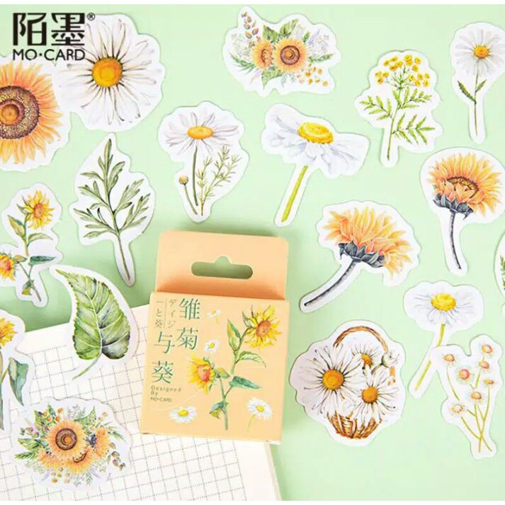 

46pcs aesthetic stiker box Daisy and Sunflower lucu utk dekorasi scrapbook/album