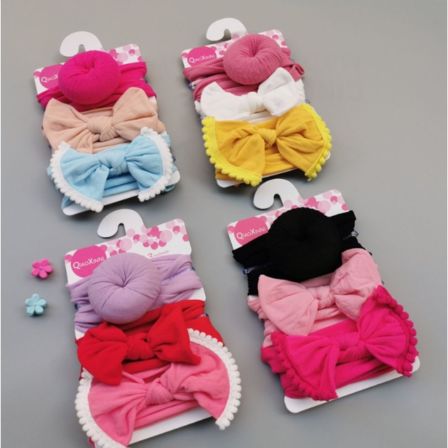 BANDANA BAYI ANAK PEREMPUAN MOTIF BULAT PITA KOREA 3in1 HEADBAND BANDO FASHION IMUT AK37