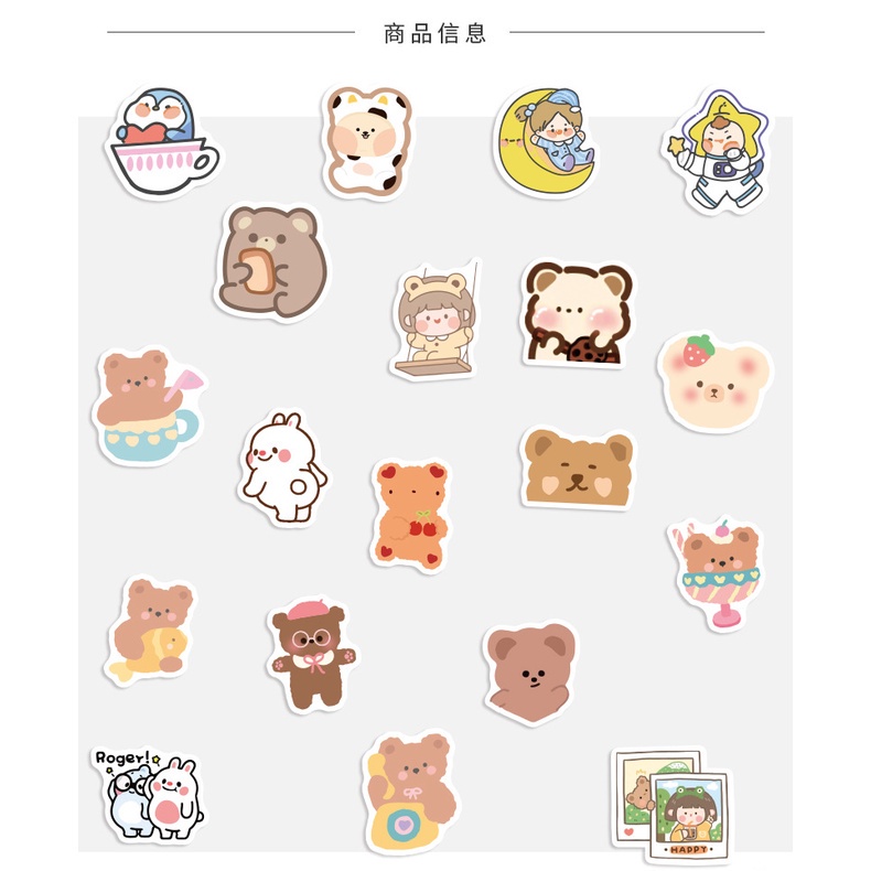 100pcs/set Stiker Tahan Air Motif Kartun Beruang Lucu Gaya Korea Untuk Dekorasi Skateboard Kulkas
