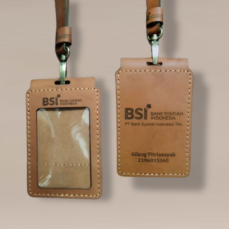 

Name tag ID card holder kulit sapi asli name tag lanyard tali id holder kostum cetak nama & logo