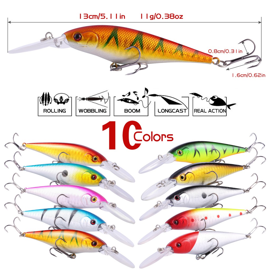 Sougayilang 13 cm/11g Ikan Kecil Crankbait Lure Metal Triple Fishing Hooks Fishing Bait Fishing Lure