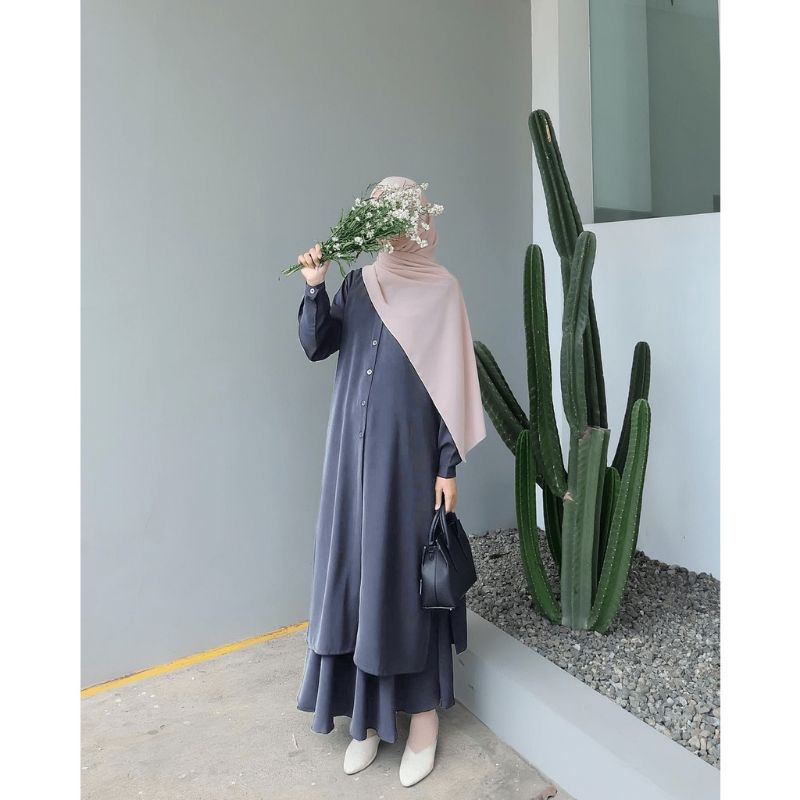 Fashion Style One Set + Rok Tunik HANUM Busui Wanita   Muslim Jumbo Bahan wolfis A Terbaru