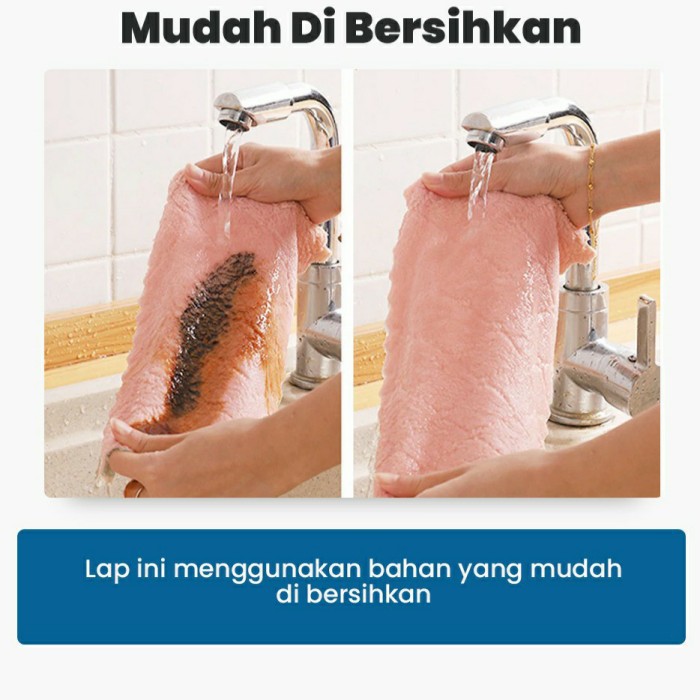 Kain Lap Meja Piring Dapur Tangan Anti Minyak Bahan Microfiber - coral flace