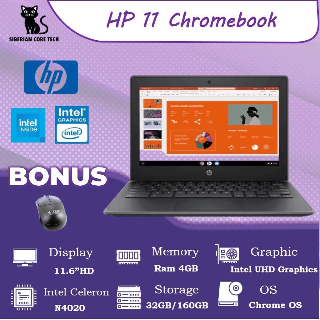 HP CHROMEBOOK 11 / N4020 / 4GB / 160GB / 11.6&quot; HD LAPTOP TERMURAH NEW ORIGINAL